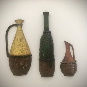Vintage Sexton Metal Wine Bottle Wall Art: Mid Century Modern 3-Piece Set