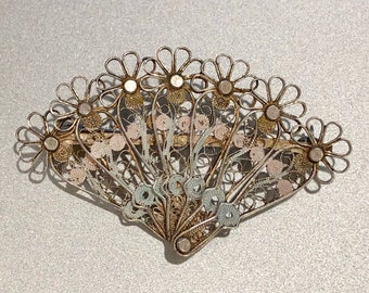 Vintage Filigrane Cannetille Fächer Brosche: Silber 800, 1920er Jahre Antike Anstecknadel