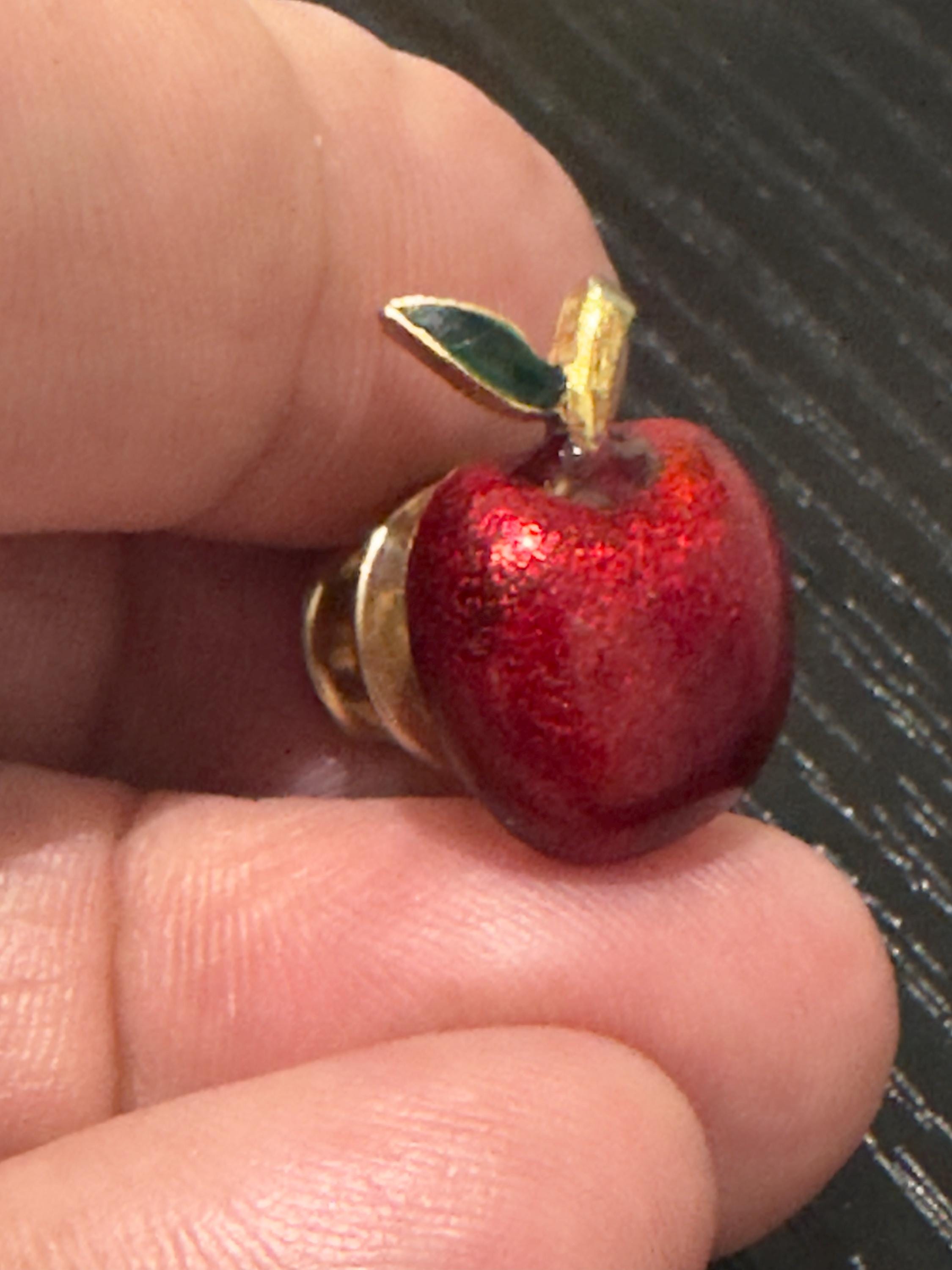 Vintage Joseph Mazer Jomaz Red and Green Enamel Apple Brooch Pin, Signed JOMAZ