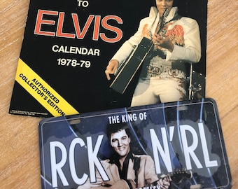 Calendario y placa de coche vintage de Elvis Presley 1978-79