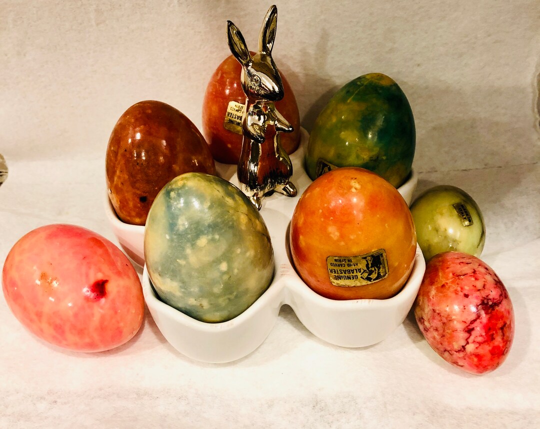 Vintage Alabaster Eggs, Hand Carved Stone Eggs, the House of Goebel Etsy