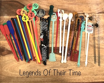 Set of 48 Vintage Cocktail Stirrers: 1960s Restaurant Swizzle Sticks, Bar Cart Decor