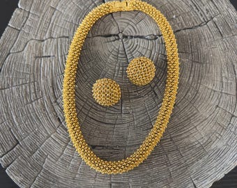 Vintage Caviar Choker with Clip Earrings Set, Fine Costume Jewelry