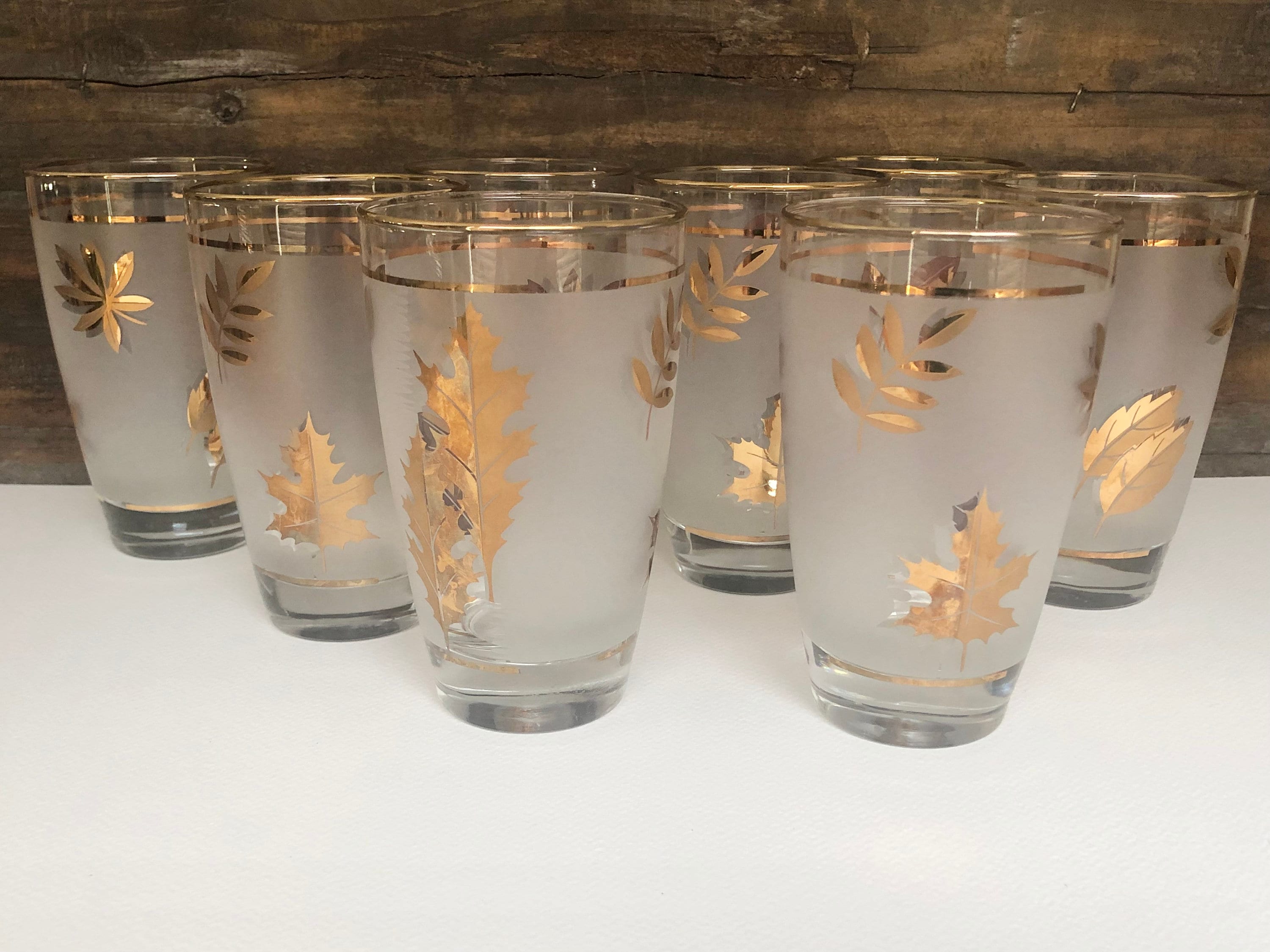 Mid Century Glasses, Set of 4 Gold Leaf Tumbler Glasses, Gold Leaves, Libby  Gold Vintage Drink ware, Gifts for Him, Hollywood Regency, Gift