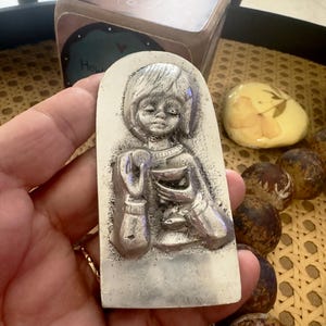 Vintage Handcrafted in Pewter First Communion 3&quot; Sculpture of a Kid Receiving the First Communion