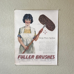 Anuncio antiguo original, póster publicitario de Fuller Brush, década de 1920, 58 x 45 cm