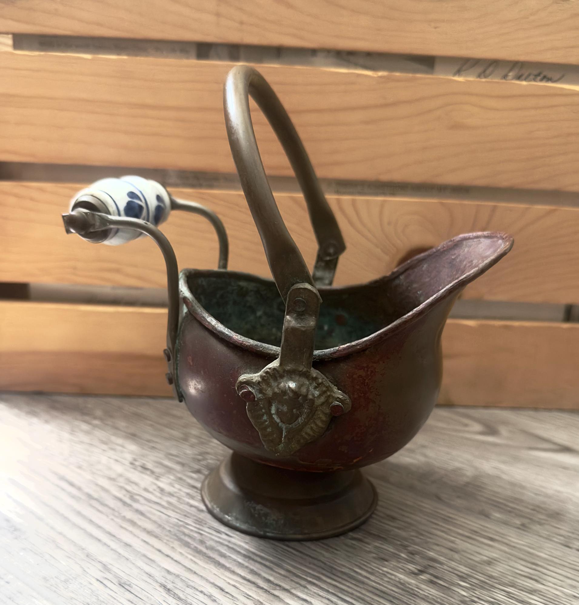 アンティーク銅製石炭バケツ：1900年代初頭の磁器製ハンドル - Etsy 日本