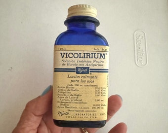 Vintage Kobaltblau Wyeth Laboratories Vicolirium Solucion Isotonica Neutra