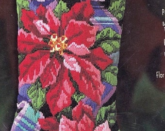 Vintage Bucilla stocking kit 60549 needlepoint and long stitch poinsettia