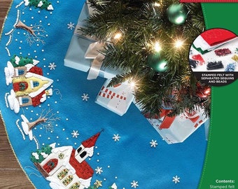 DIY Bucilla Christmas Village Holiday Town Church Felt Tree Skirt Kit 89076E