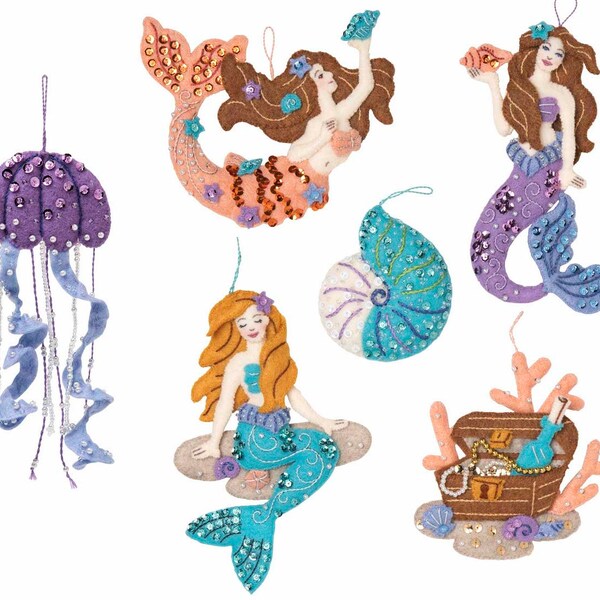 DIY Bucilla Sea Princess Mermaid Christmas Holiday Felt Tree Ornament Kit 89269E