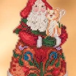 DIY Mill Hill Perfect Christmas Santa Cat Christmas Counted Cross Stitch Kit