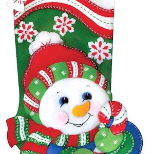 DIY Design Works Candy Cane Snowman Holiday Christmas Felt Stocking Kit 5252