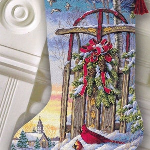 DIY Dimensions Christmas Sled Snow Counted Cross Stitch Stocking Kit 8819