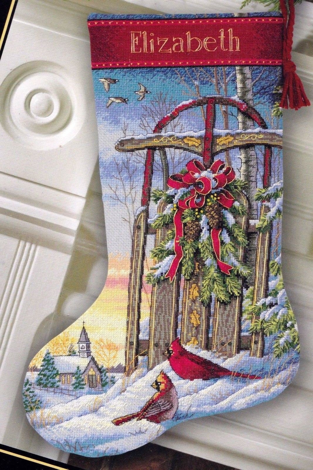  Gold Collection Christmas Sled Stocking Counted Cross Stitch-16  Long 16 Count