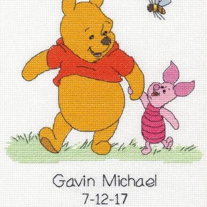 DIY Dimensions Pooh Birth Record Baby Counted Cross Stitch Kit 8x10