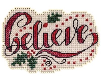 DIY Mill Hill Holly Believe Christmas Counted Cross Stitch Magnet Kit