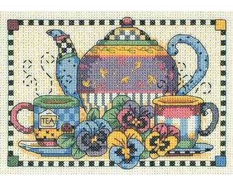 Kit de punto de cruz contado "Tetera de pensamientos para la hora del té", dimensiones DIY, 7 x 5