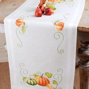 DIY Vervaco Pumpkin Halloween Stamp Cross Stitch Table Runner Scarf Kit