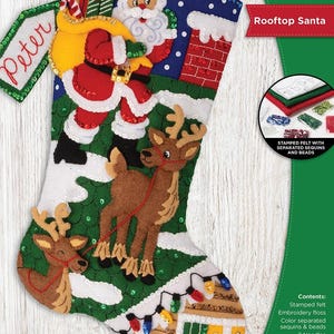 DIY Bucilla Rooftop Santa kerstvilten kousenset 89626E