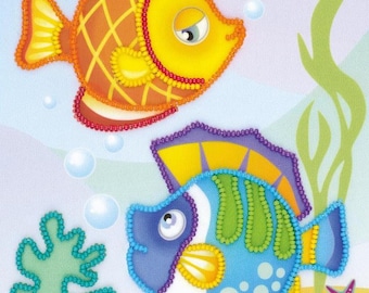 DIY Riolos Tropical Fish Ocean Kids Embroidery Beaded Beginner Starter Kit 6"x7"