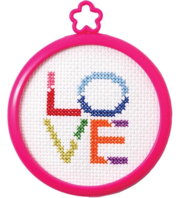 DIY Bucilla Love Colorful Kids Beginner Counted Cross Stitch Kit W/ Frame -   Sweden