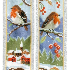 Kit de punto de cruz DIY Vervaco Robin para leer en Navidad e invierno