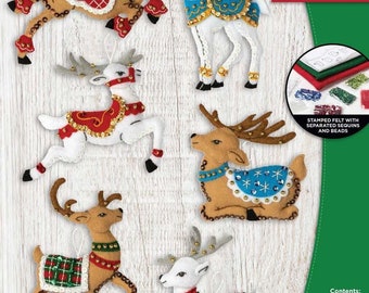 DIY Bucilla Festive Reindeer Deer Christmas Holiday Felt Ornament Kit 89299E