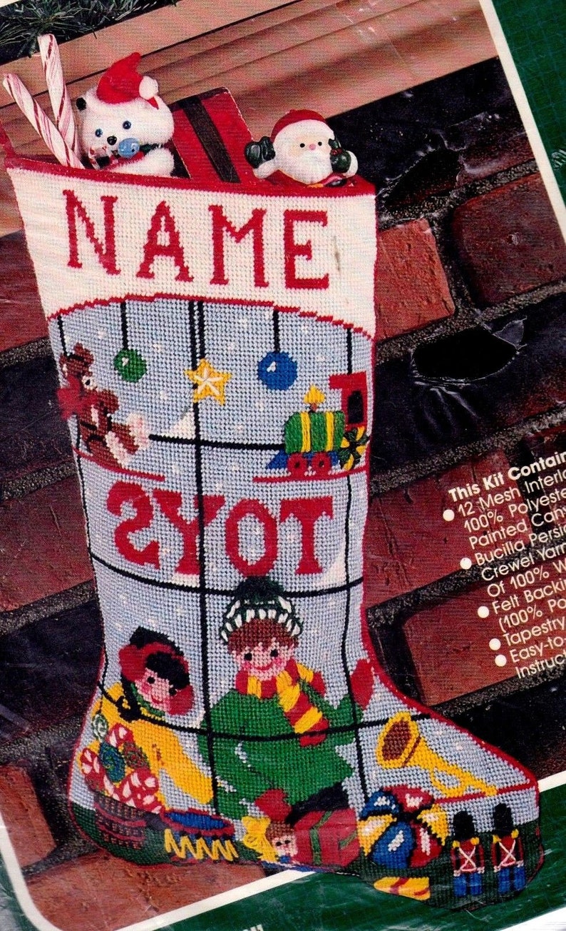 Vintage Bucilla Childs Delight Store Window Toys Needlepoint Stocking Kit 60634