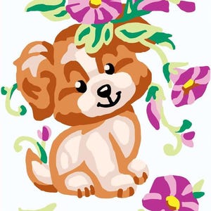 DIY Collection D&#39;Art Puppy Flower Needlepoint Wall Hanging Picture Kit 5&quot; x 7&quot;