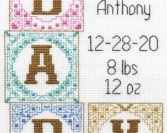 Kit punto croce contato per nascita Baby Blocks di Design Works fai da te, 5x7