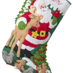 DIY Bucilla Forest Greetings Santa Christmas Felt Stocking Kit