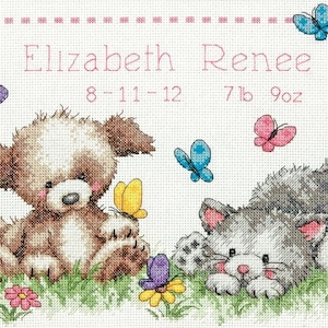 DIY Dimensions Pet Friends Birth Record Baby Counted Cross Stitch Kit 12x9
