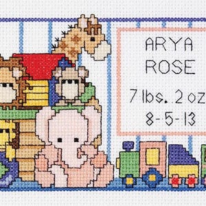 DIY Janlynn Noah&#39;s Ark Birth Sampler Baby Record Counted Cross Stitch Kit 6x4