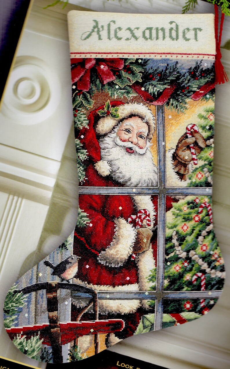 DIY Dimensions Candy Cane Santa Window Tree Cross Stitch Stockin DIY Dimensions Candy Cane Santa Window Tree Cross Stitch Stockin