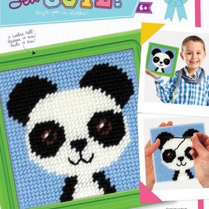 DIY Sew Cute Panda Bear Kids Beginner Needlepoint Kit with Frame 6&quot; x 6&quot;