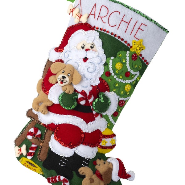 DIY Bucilla Jolly Pups and Santa Christmas Holiday Felt Stocking Kit 89556E