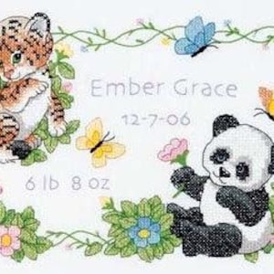 DIY Dimensions Baby Animals Birth Record Stamped Cross Stitch Kit 12X9