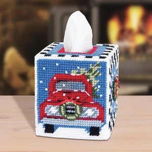 DIY Mary Maxim Old Red Truck Plastic Canvas Tissue Box Cover Kit
