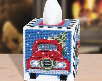 DIY Mary Maxim Old Red Truck Plastic Canvas Tissue Box Cover Kit