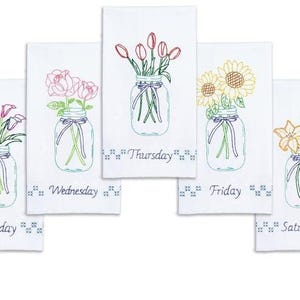 DIY Dempsey Mason Jar Bouquets Flower Stamped Cross Stitch Guest Hand Towel Kit