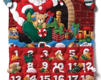 DIY Bucilla Must Be Santa Christmas Eve Fireplace Felt Advent Calendar Kit 86312