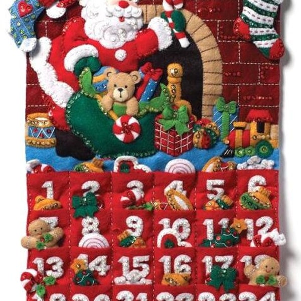 DIY Bucilla Must Be Santa Christmas Eve Fireplace Felt Advent Calendar Kit 86312