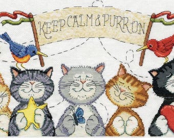 DIY Design Works Purr On Cats Kittens Keep Calm Counted Cross Stitch Kit 10x18