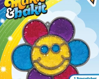 DIY Makit & Bakit Smiley Face Flower Stained Glass Suncatcher Kit Kids