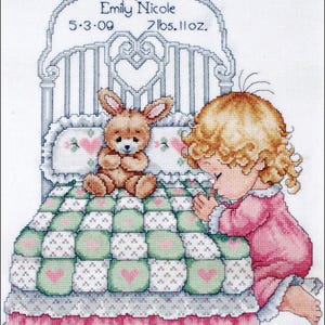 DIY Tobin Bedtime Prayer Girl Baby Birth Record Counted Cross Stitch Kit 11x14