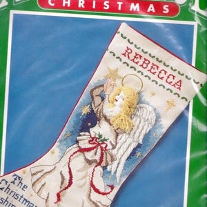 DIY Bernat Christmas Star Angel Holiday Counted Cross Stitch Stocking Kit