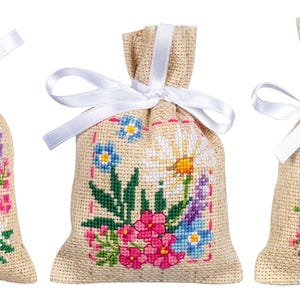 DIY Vervaco Spring Flowers Garden Gift Bag Counted Cross Stitch Kit set/3
