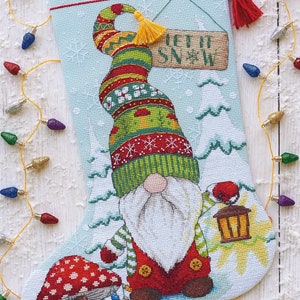 DIY Dimensions Gnome Winter Christmas Counted Cross Stitch Stocking Kit 09000