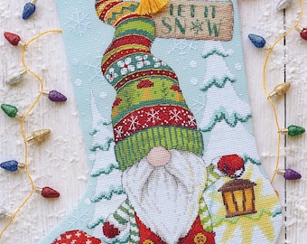 DIY Dimensions Gnome Winter Christmas Counted Cross Stitch Stocking Kit 09000